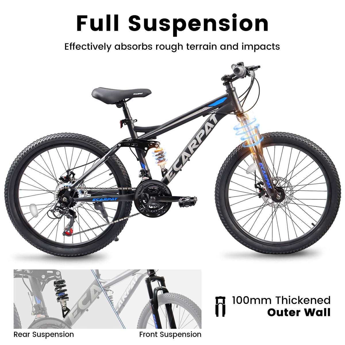 24+ Mtb Bike Full Suspension HighPeak 24-27” Full Suspension Bike – 21-Speed with Disc Brakes