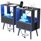 HighPeak Custom LED Nightstands set of 2 in dark blue with adjustable blue LED lights and USB charging ports