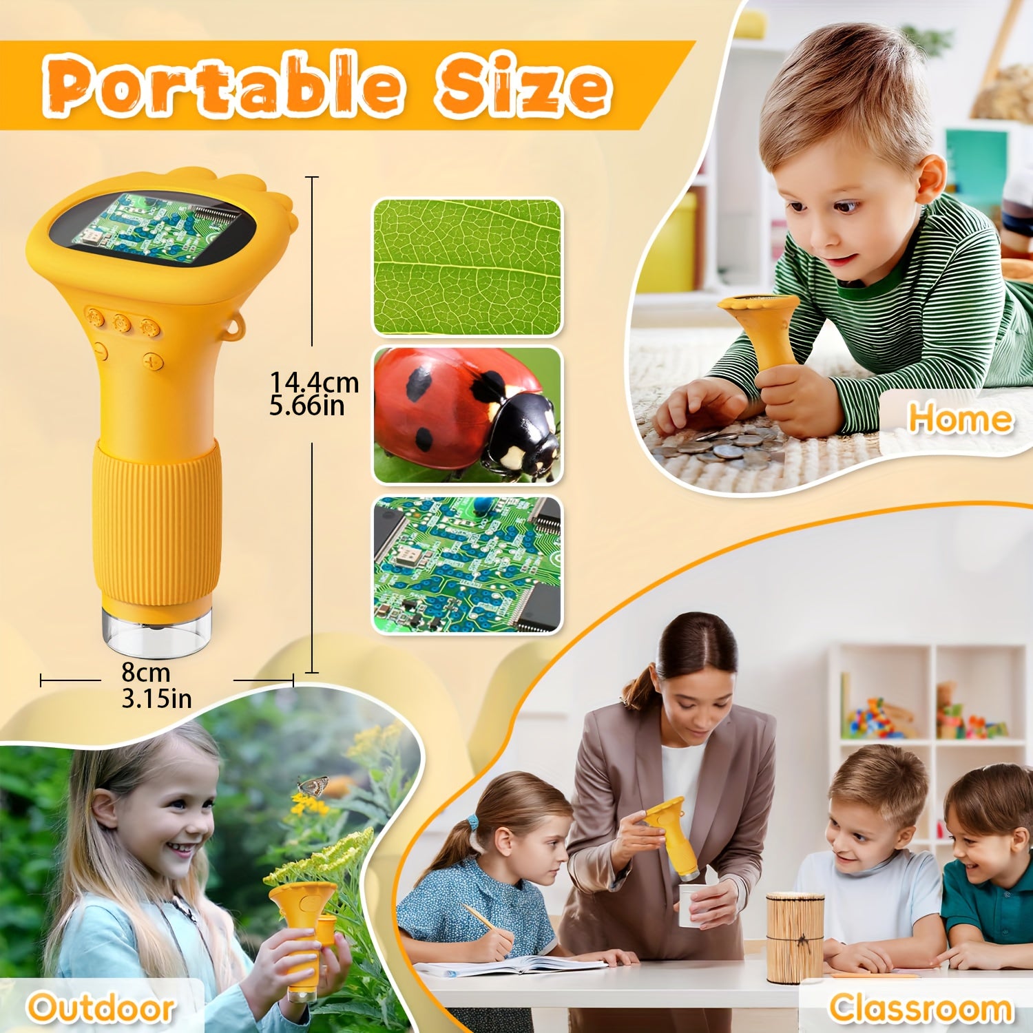 HighPeak Kids Digital Microscope – IPS Screen, 8 LED, Photo & Video