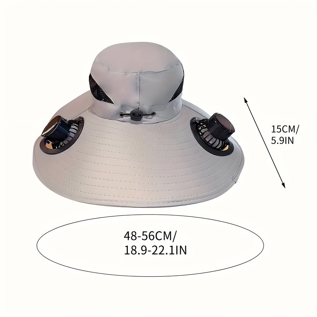 HighPeak Cooling Fan Sun Hat in light gray with dual black fans and adjustable brim for outdoor sun protection and cooling breeze