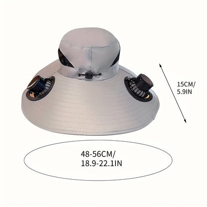 HighPeak Cooling Fan Sun Hat in light gray with dual black fans and adjustable brim for outdoor sun protection and cooling breeze