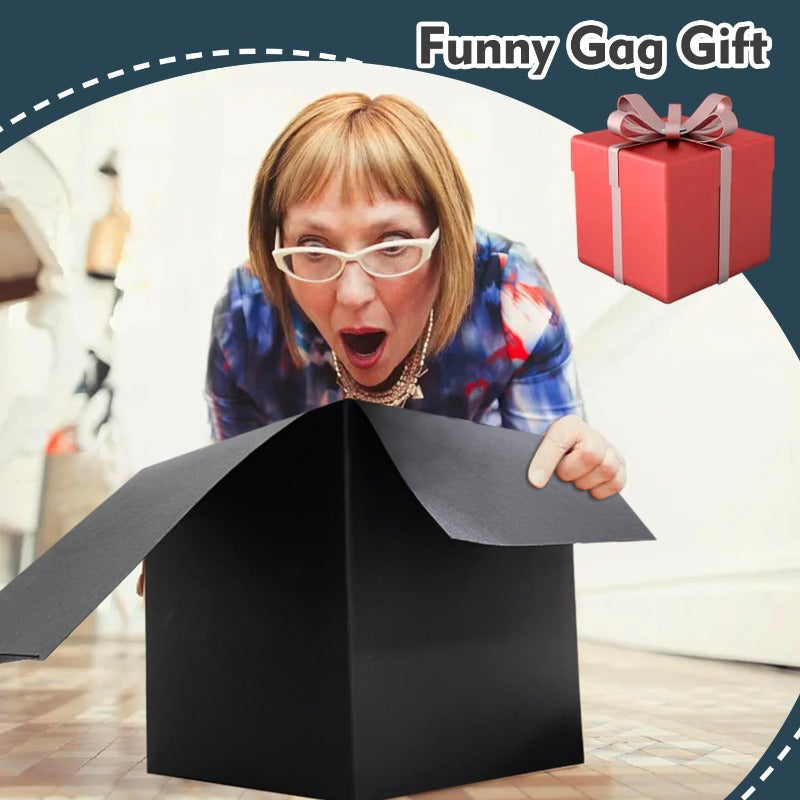 HighPeak Prank Gift Box Set (13 Boxes) with thick black matte nesting boxes surprising shocked woman unboxing gift