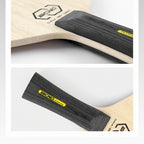 HexaEdge™ - Ping Pong Paddle with black wood handle and light wooden blade showing Hexa Power Shape and HighPeak details