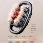 HighPeak DeepRelief™ Multi-Head Body Massager in black with digital display and 12 rotating heads for deep tissue muscle relief.