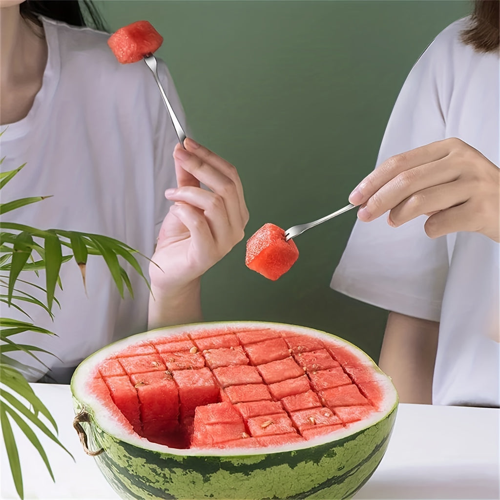 MelonMate™ - Cube Cutter in stainless steel cutting neat watermelon cubes for easy, mess-free summer snacking.
