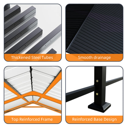 HighPeak Metal Carport steel tubes, smooth drainage roof, reinforced frame, and base design for durable all-season protection