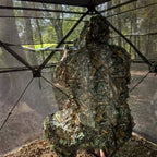 360° One-Way Camo Tent interior with an observer positioned behind the one-way viewing mesh
