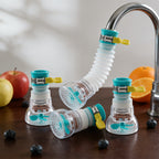 360° Rotating Faucet Extenders flexible outlet extended beside three compact examples on a kitchen counter.