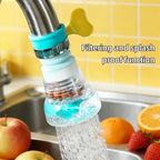 360° Rotating Faucet Extenders close-up of the clear housing and blue outlet with water flowing.