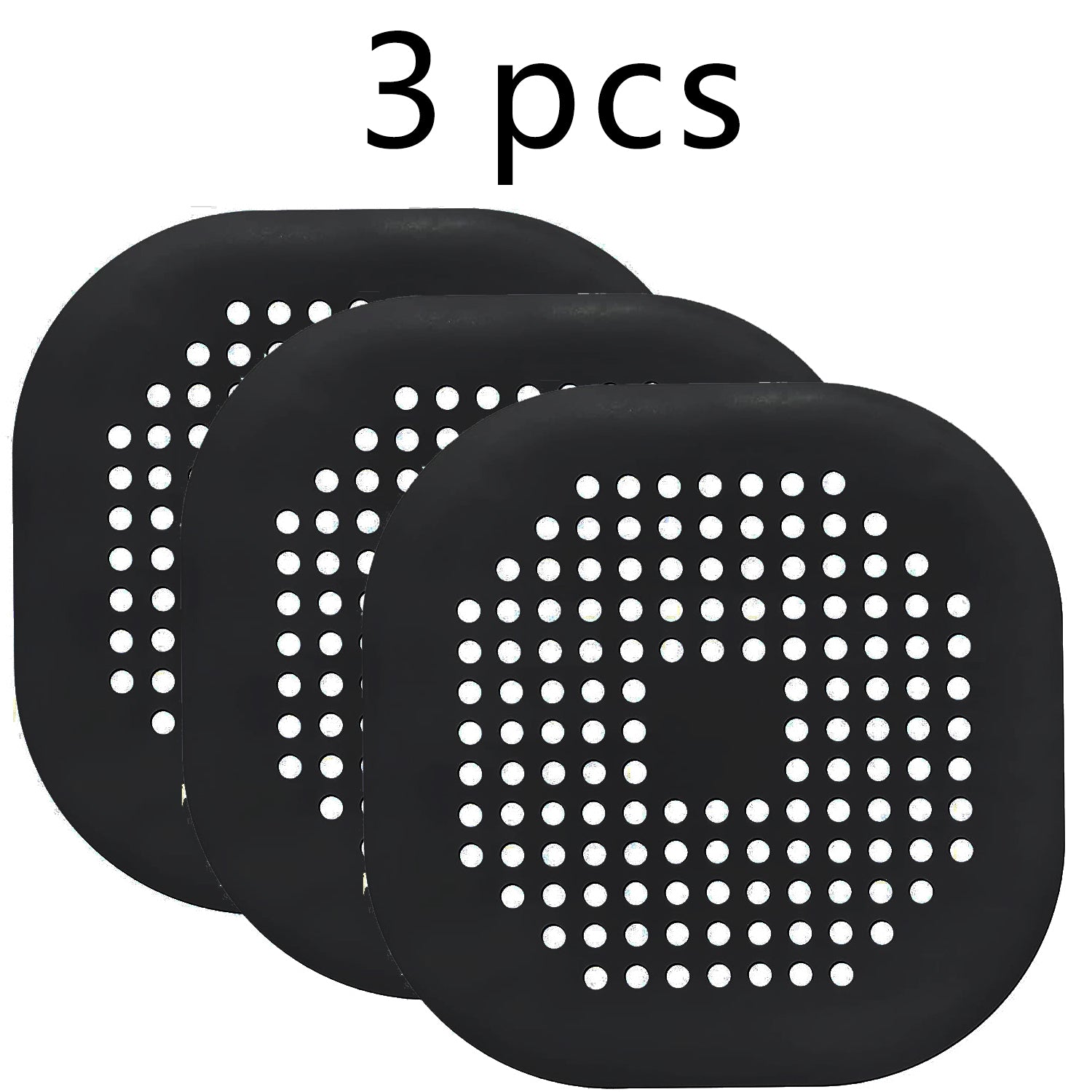 HighPeak DrainGuard™ pack of three black silicone drain covers with suction grip and perforations for hair and debris trapping