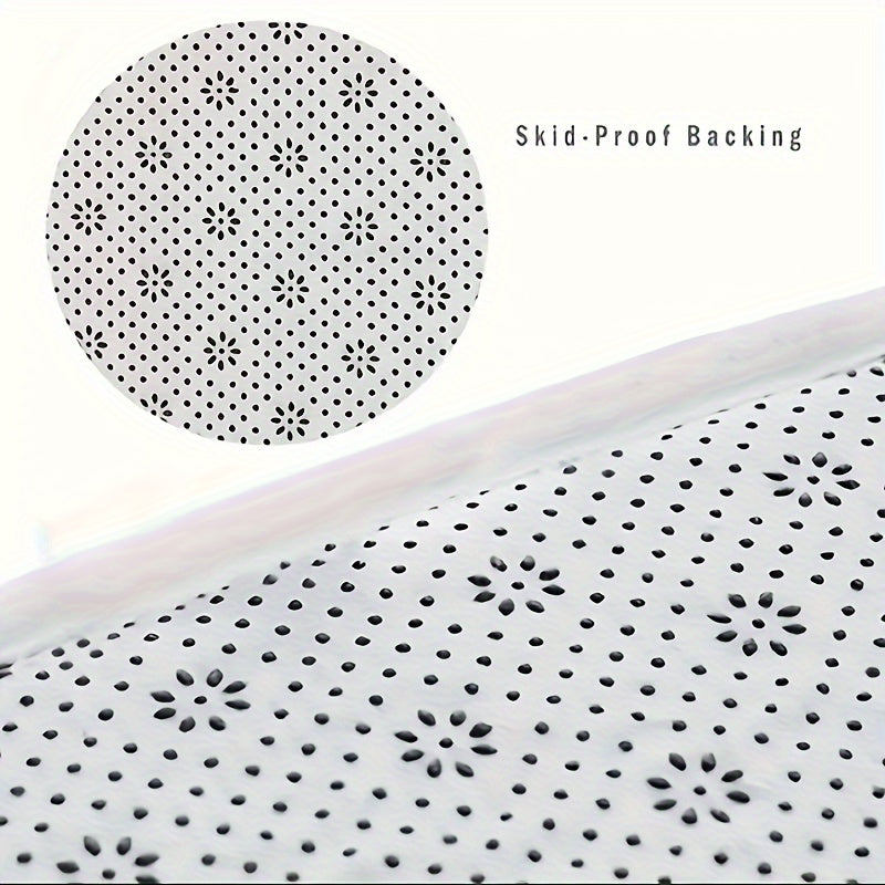 3D Optical Illusion Doormat with non-slip floral pattern backing, detailed black and white dots forming star shapes
