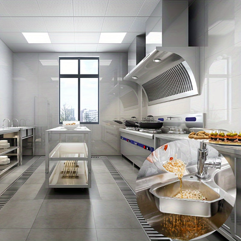 SinkMate™ - Corner Strainer Basket in stainless steel placed in a modern kitchen sink corner by HighPeak