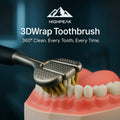 HighPeak 3DWrap Toothbrush with triple-sided bristles cleaning dental model teeth for 360-degree plaque removal