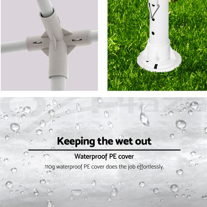 HighPeak Outdoor Party Tent close-up of waterproof PE cover, white metal frame joints, and lawn anchor base details