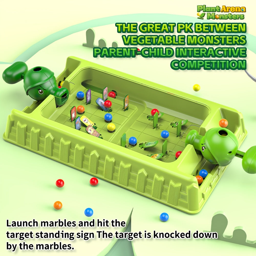 VeggieBlasters™ - Battle Arena green marble shooting game with vegetable launchers and pop-up monster targets by HighPeak