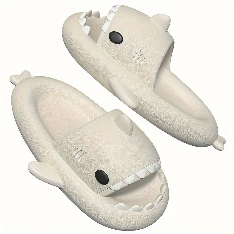 HighPeak Shark Slides in light beige with shark-bite design, open toe, and cushy EVA for indoor and outdoor wear