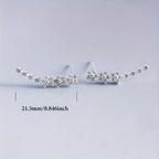 HighPeak Ear Climber Earrings in silver with sparkling rhinestones curving upward, 21.5mm length, elegant everyday wear