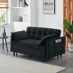HighPeak Folding Sofa Bed in black velvet with padded arms and side pocket in modern living room setting