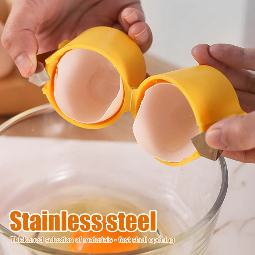HighPeak CrackMate™ - Eggshell Separator in yellow cracking egg shell over a glass bowl for clean yolk separation
