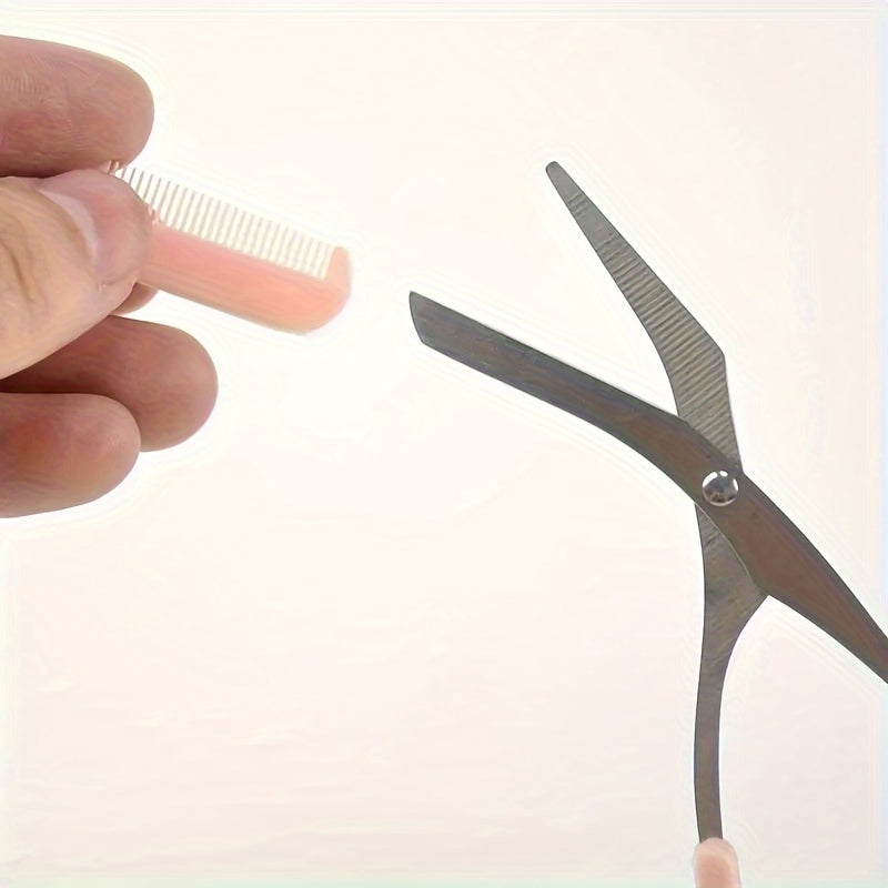 BrowCraft™ – Eyebrow Trimming Scissors with built-in comb held by hand, stainless steel blades for precise brow shaping