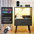 HighPeak Custom LED Nightstands - Set of 2 in black with adjustable yellow LED glow and remote control on wood floor
