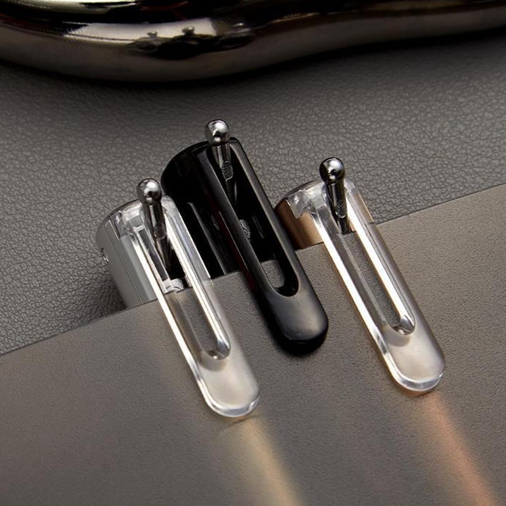 Geometric Metal Crinkle Pen in black and clear variations displayed on gray surface showing retractable click design