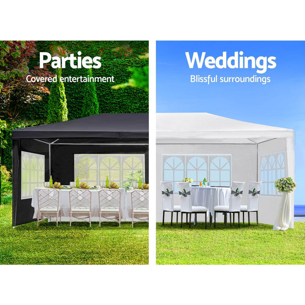 HighPeak Outdoor Party Tent in black and white setups with removable sidewalls for weddings and outdoor parties