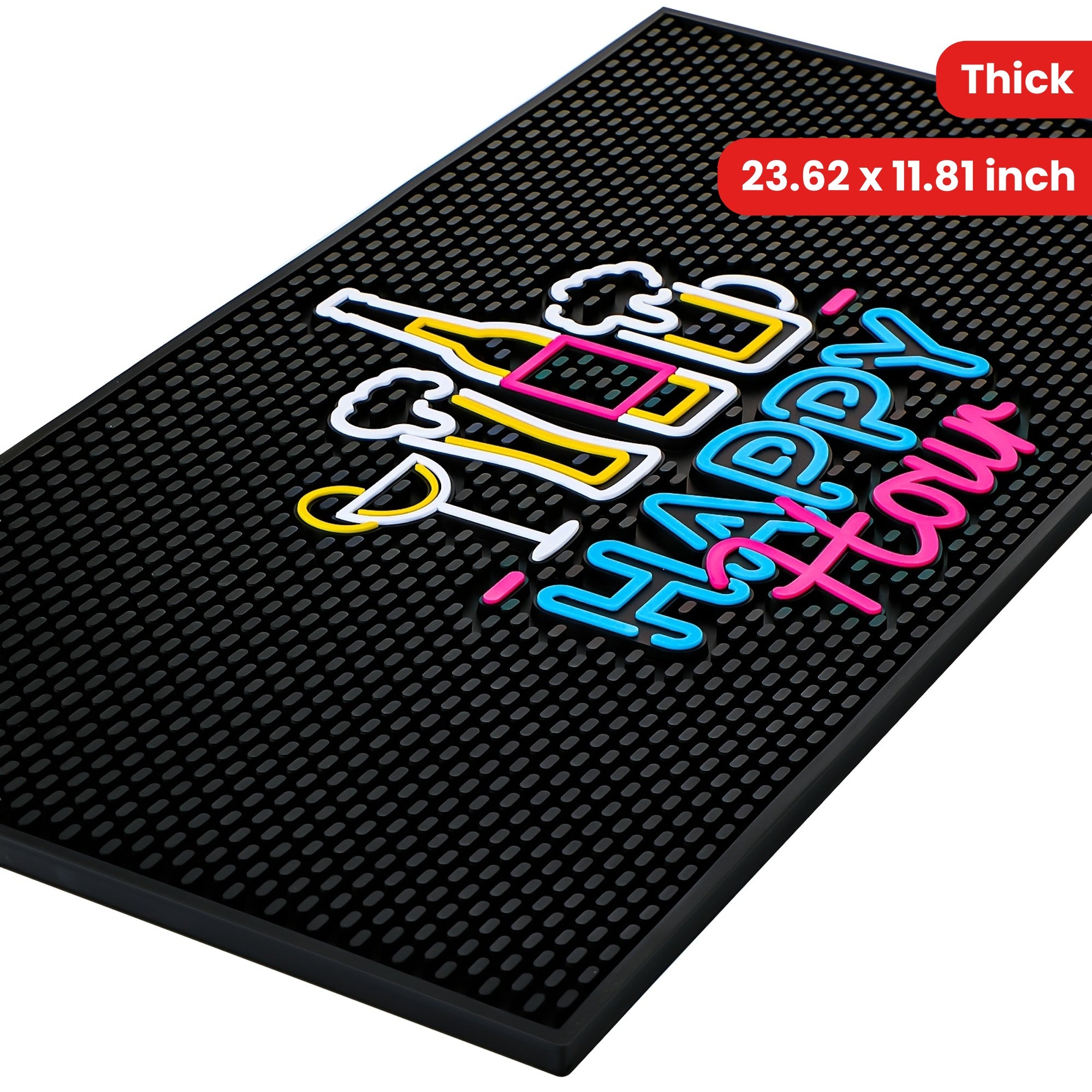 HighPeak Fluorescent Bar Mat in black with neon Happy Hour design and thick non-slip rubber base for stable bar use