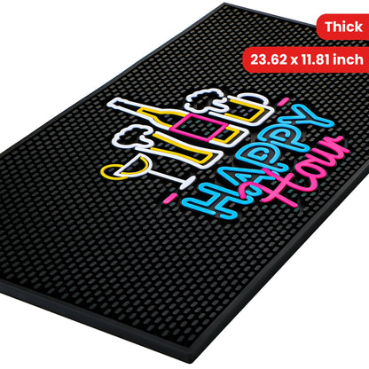 HighPeak Fluorescent Bar Mat in black with neon Happy Hour design and thick non-slip rubber base for stable bar use