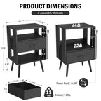 HighPeak Custom LED Nightstands - Set of 2 with modular drawers, black finish, and built-in USB charging ports.