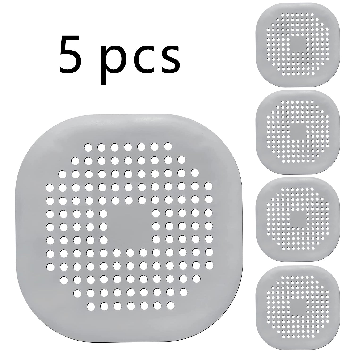 HighPeak DrainGuard™ pack of 5 flexible silicone drain covers in gray with suction grips to trap hair and debris.