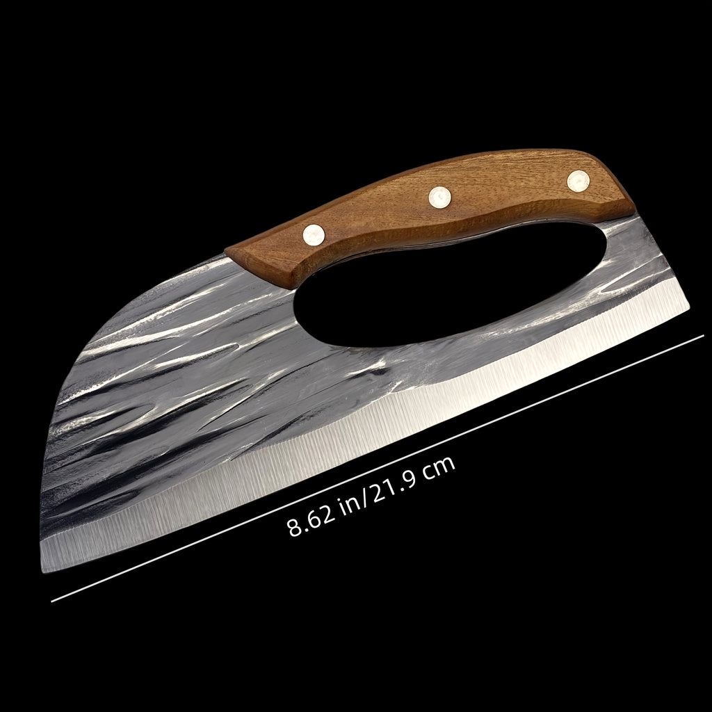 HighPeak Ergonomic Chef Knife with wooden handle and hammered steel blade, 8.62 in, designed for precise slicing and control