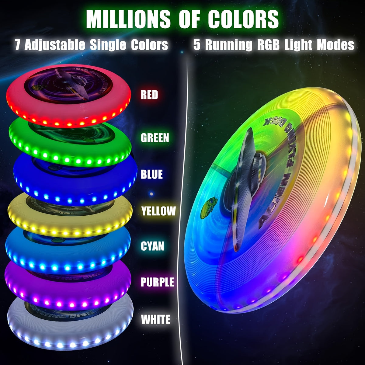 Led Disc Samsung HighPeak LED Flying Disc Rechargeable with RGB Lights & 12 Glow Modes