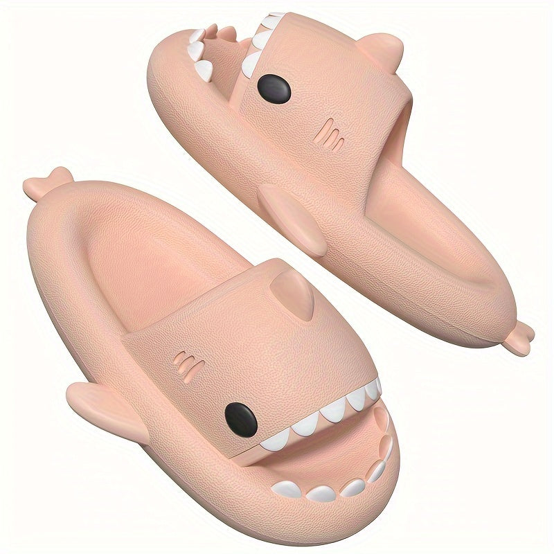 HighPeak Shark Slides in beige with shark bite design and cushy EVA, ideal for indoor and outdoor casual wear.