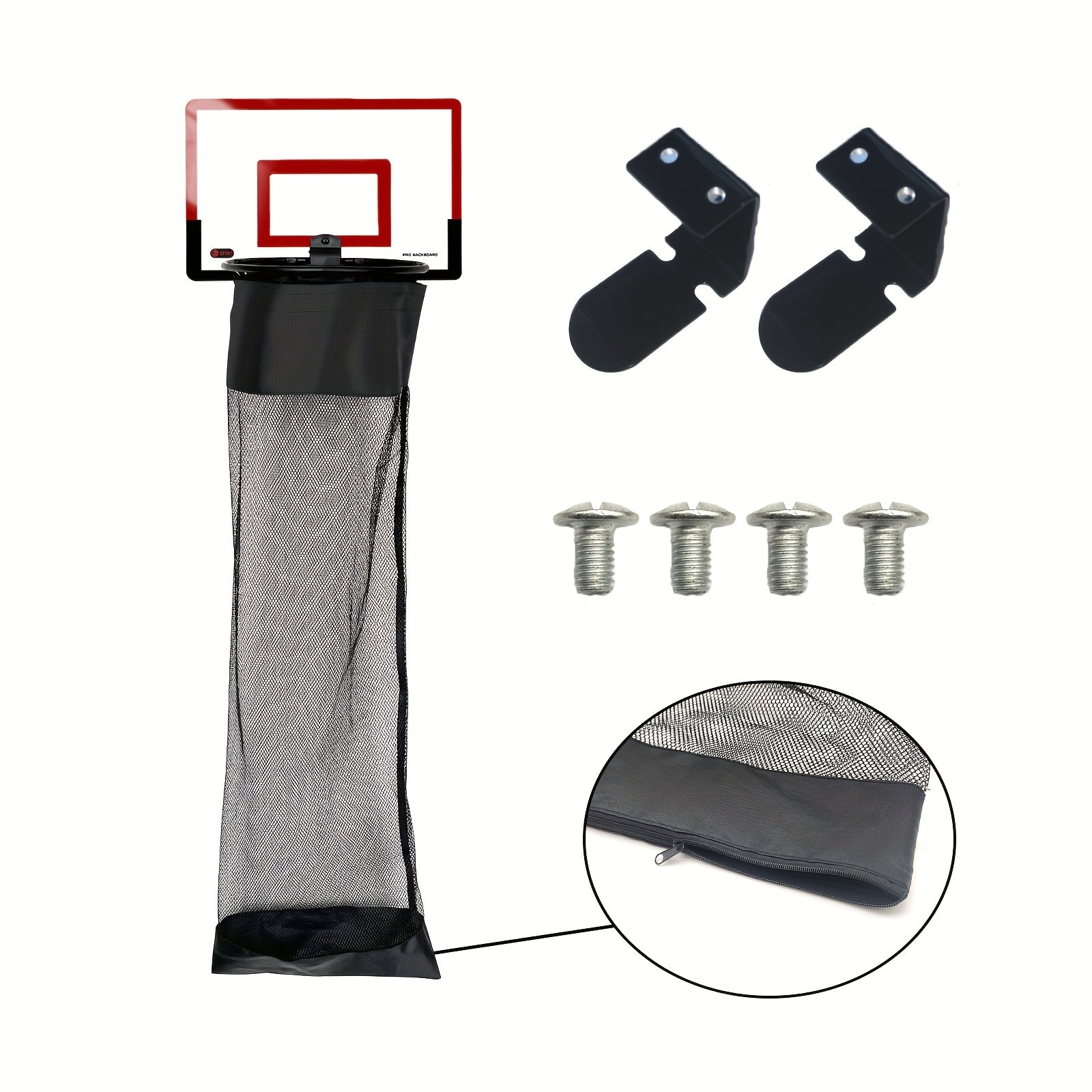 HighPeak SwishBin Laundry Hoop in red and black with mesh net, hardware, and clips for over-the-door laundry storage and play.
