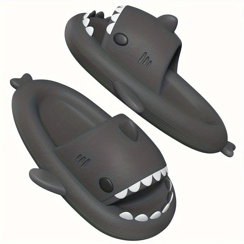 HighPeak Shark Slides in dark gray with shark-bite design, cushy EVA sole, open toe, perfect for indoor and outdoor wear.