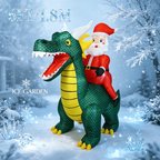 6FT Santa Dragon Inflatable in a stylized icy garden with pale blue snowflakes surrounding Santa and the dragon.