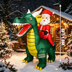 6FT Santa Dragon Inflatable with Santa riding a green dragon outside a snowy cabin at night, with a height label.