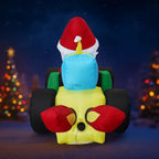 7.9FT Inflatable Santa Race Car rear view against a nighttime Christmas setting
