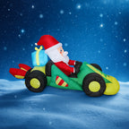 7.9FT Inflatable Santa Race Car side profile with Santa at the wheel and a gift behind the seat