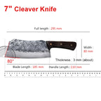 7-Inch Cleaver Chef Knife size diagram showing a 185 mm blade, 110 mm handle, and 295 mm overall length.