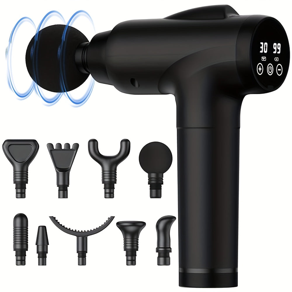 PulsePro™ Deep Tissue Massage Gun in black with LED display and 10 attachments for targeted muscle relief by HighPeak