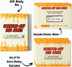 HighPeak Scratch Off Dad Jokes gift box and cards with cheese-meter rating, featuring 40 extra cheesy scratch-off dad jokes