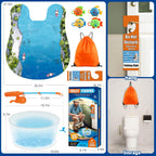 HighPeak Toilet Fishing Kit funny gift with blue water bowl, fishing pole, colorful fish, mat, sign, and storage bag