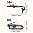 HighPeak FlexiGrip™ - Rotating Phone Mount in black shown unfolded and folded with dimensions against a white background
