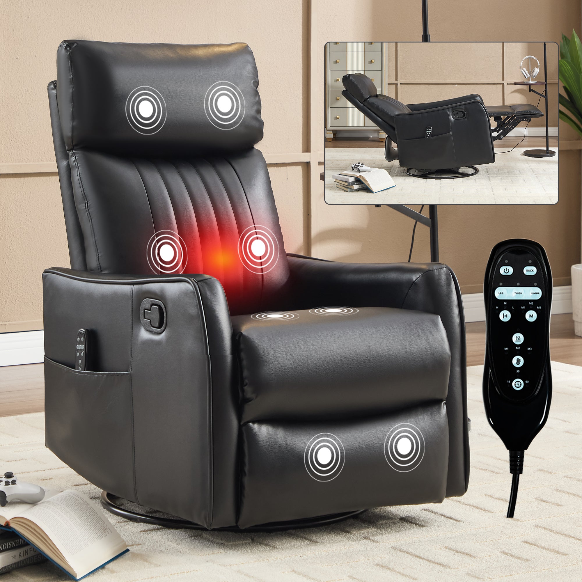 Heated Massage Swivel Recliner