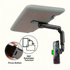 HighPeak FlexiGrip™ Rotating Phone Mount in black clipped under a table with 360° rotation and press button features