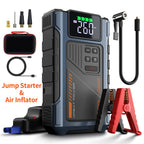 RoadRevive™ jump starter and air inflator in blue with digital display, jumper cables, and accessories by HighPeak