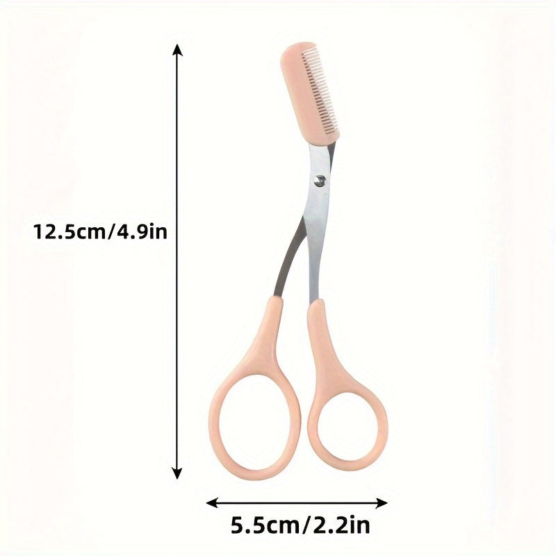 BrowCraft™ Eyebrow Trimming Scissors in pink with built-in comb, precision blades, compact design by HighPeak