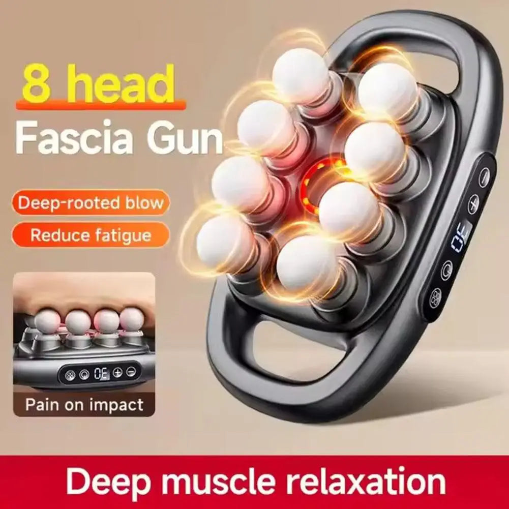 DeepRelief™ Multi-Head Body Massager with 8 white massage heads, black dual-handle design for deep muscle relaxation by HighPeak